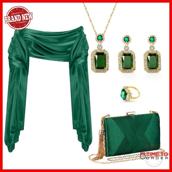 Satin Evening Bag Set with Shawl & Jewelry for Formal Events